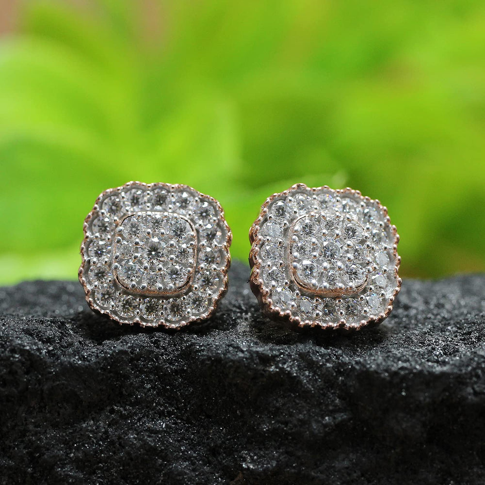 0.50 Carat Round Cut Lab Created Moissanite Diamond Halo Cluster Stud Earrings In 10K Or 14K Solid Gold For Women