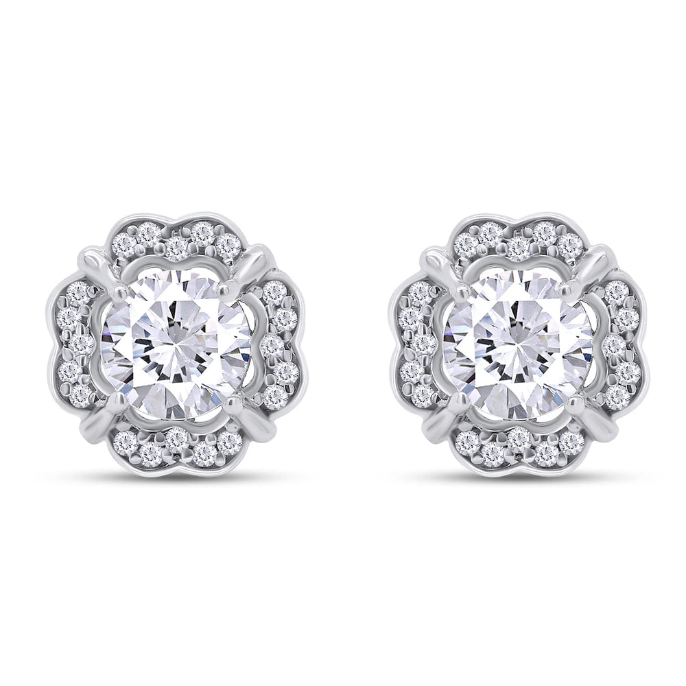 
                      
                        1 Carat Round Cut Lab Created Moissanite Diamond Floral Halo Stud Earrings In 925 Sterling Silver Jewelry
                      
                    