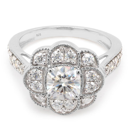 1.40 CT Center 6MM Cushion Cut Lab Created Moissanite Diamond Floral Halo Engagement Ring In 925 Sterling Silver