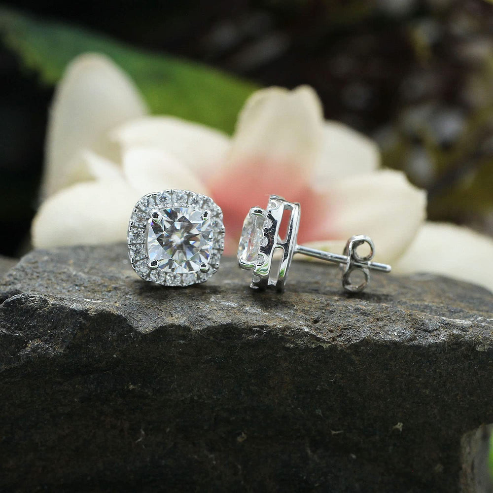 
                      
                        2 Carat Center Stone 6X6mm Lab Created Moissanite Diamond Push Back Halo Stud Earrings In 925 Sterling Silver (2 Cttw)
                      
                    