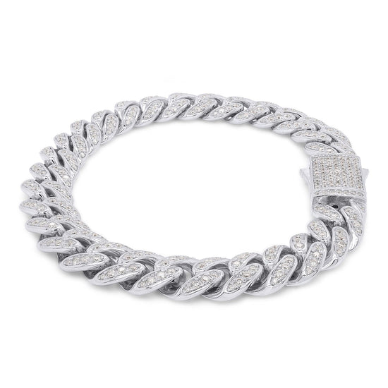 Round Cut Lab Created Moissanite Diamond 10MM Width Cuban Chain Bracelet In 14k Gold Over Sterling Silver Jewelry For Men (2.70 Ct To 3.00 Ct)