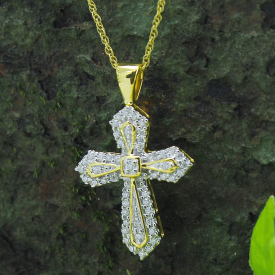 1/4 Carat Lab Created Moissanite Diamond Cross Pendant Necklace in 10K or 14K Solid Gold For Women (0.25 Cttw)