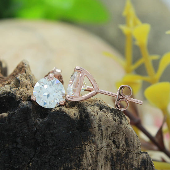 6.5MM Round Cut Lab Created Moissanite Diamond Solitaire Stud Earrings In 10K Or 14K Solid Gold (1.80 Cttw)