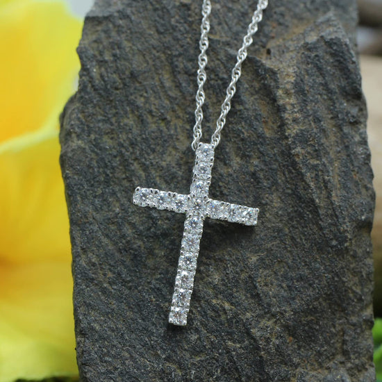 Load image into Gallery viewer, Round Cut Lab Created Moissanite Diamond Cross Pendant Necklace For Women In 925 Sterling Silver
