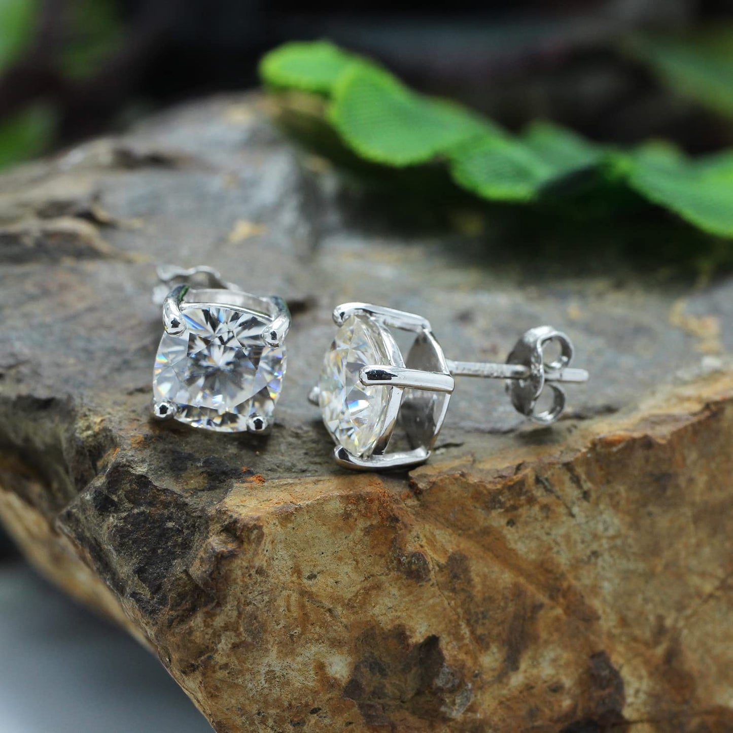 3 Carat 7MM Cushion Cut Lab Created Moissanite Diamond Push Back Stud Earrings In 925 Sterling Silver (3 Cttw)