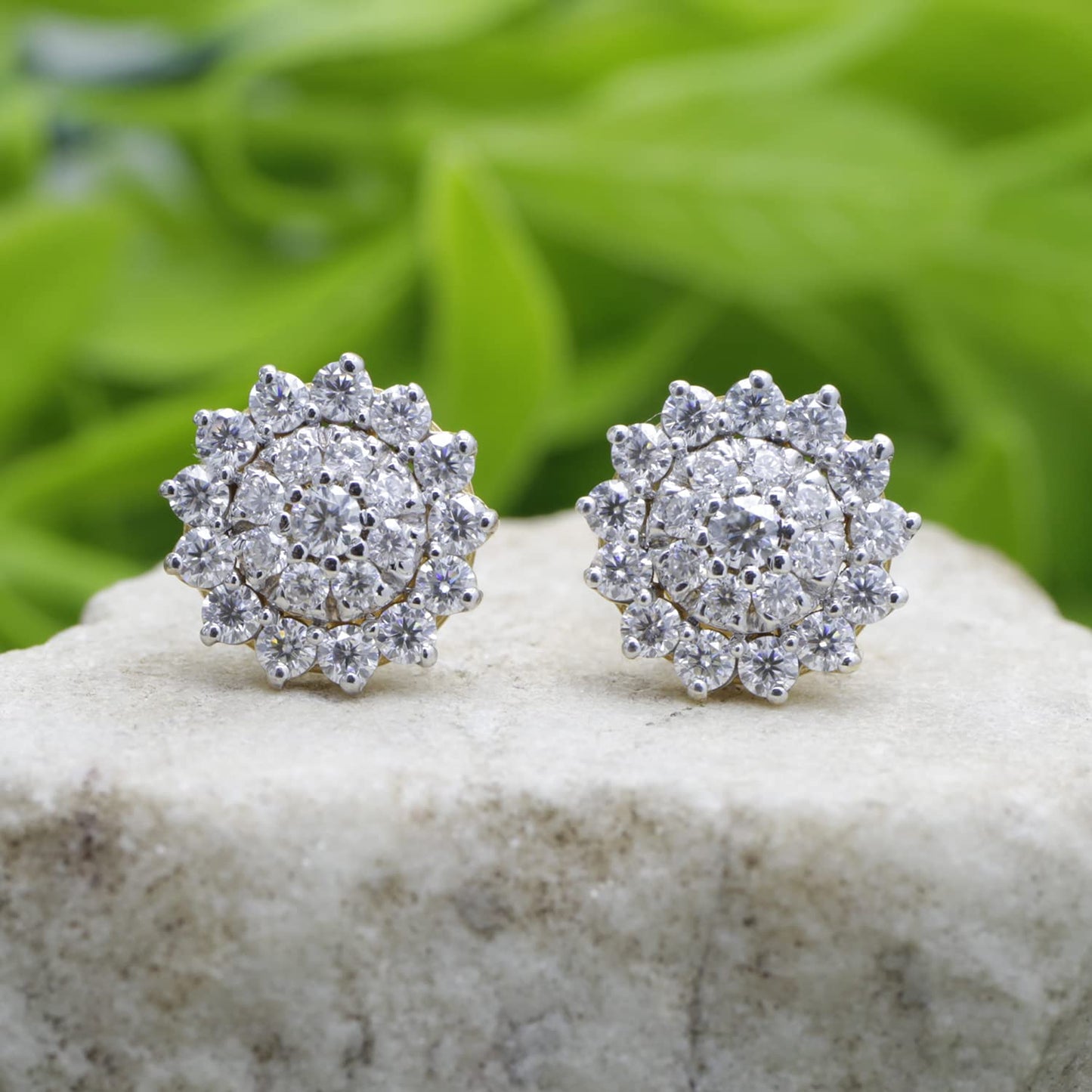 1.40 ct. t.w Round Cut Lab Created Moissanite Diamond Halo Cluster Stud Earrings In 925 Sterling Silver Jewelry For Women