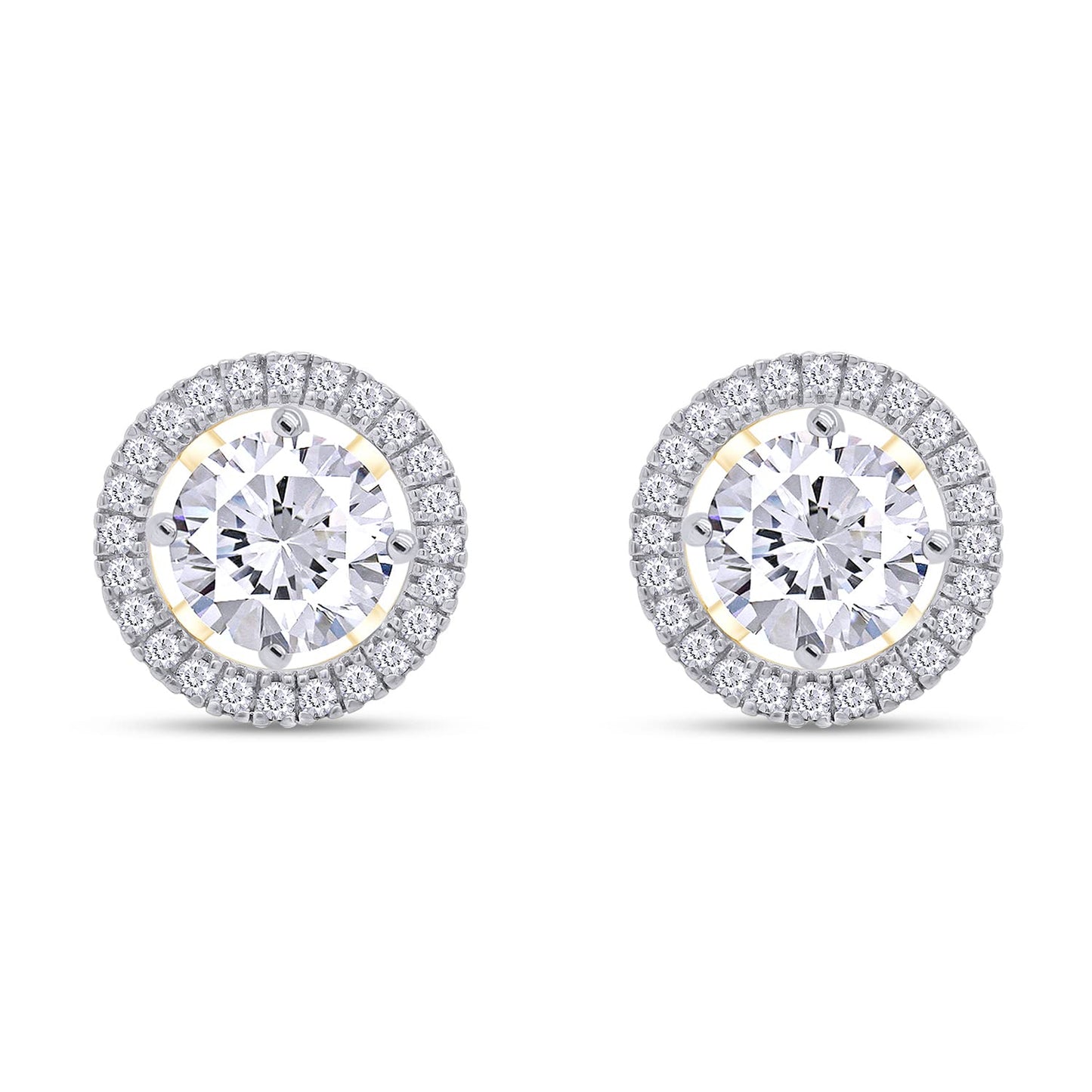 2 Carat Center Stone 6.5MM Round Cut Lab Created Moissanite Diamond Push Back Stud Earrings In 925 Sterling Silver (2 Cttw)