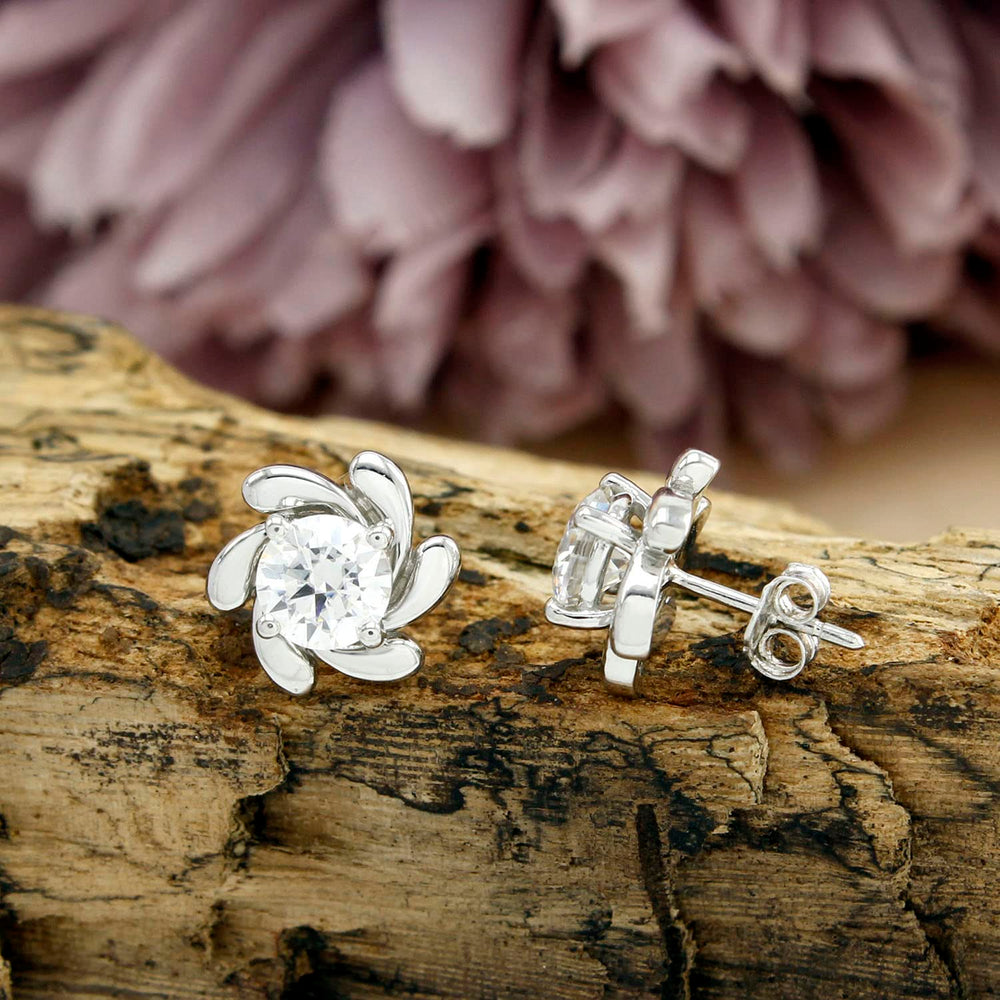 1.50 Carat 6MM Round Lab Created Moissanite Diamond Pinwheel Flower Stud Earrings In 925 Sterling Silver