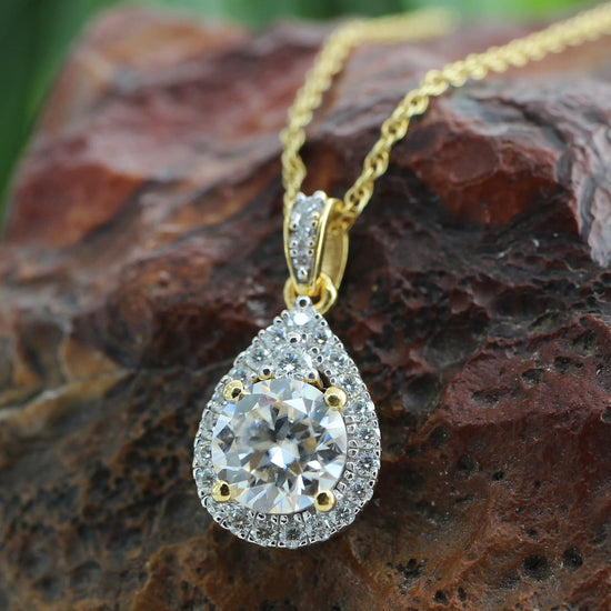 1 1/5 Carat Round Cut Lab Created Moissanite Diamond Teardrop Halo Pendant Necklace In 925 Sterling Silver (1.20 Cttw)