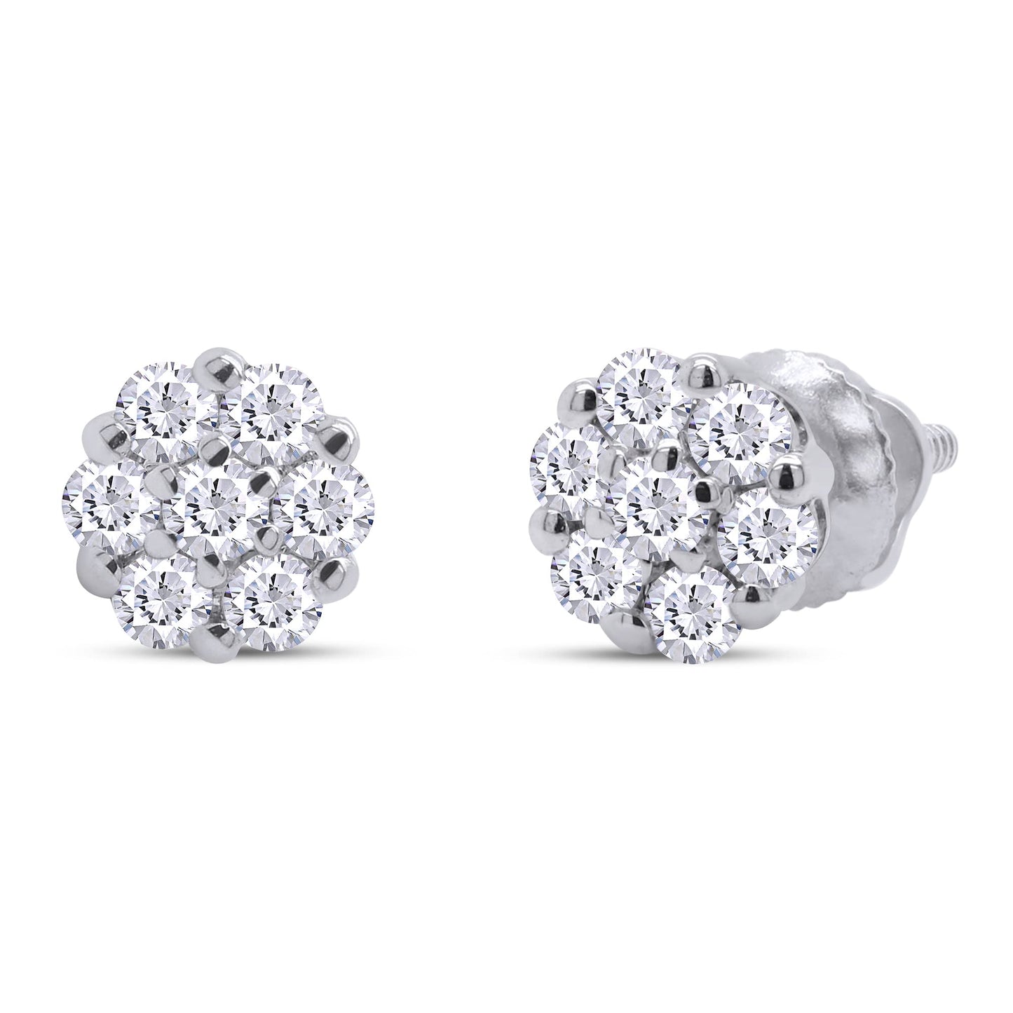 1/10 to 1/2 Carat Lab Created Moissanite Diamond Screw Back Flower Cluster Stud Earrings In 10K Solid Gold For Women (0.10 To 0.50 Cttw)