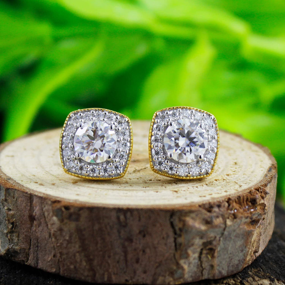 
                      
                        1.90 Carat Center 6MM Round Cut Lab Created Moissanite Diamond Milgrain Halo Stud Earrings In 10K Or 14K Solid Gold
                      
                    