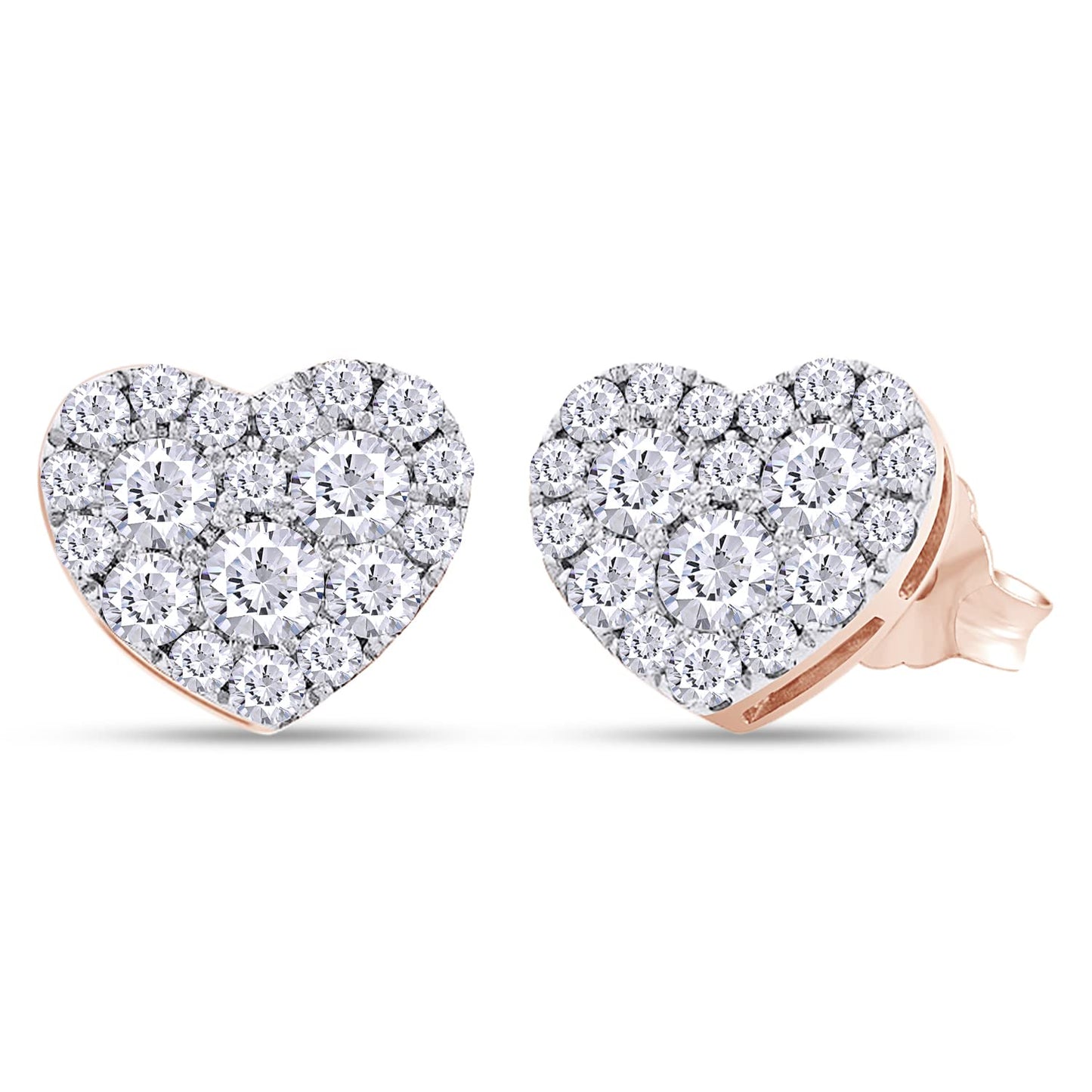 Load image into Gallery viewer, 1 Carat Round Lab Created Moissanite Diamond Push Back Heart Shaped Cluster Stud Earrings In 925 Sterling Silver (VVS1 Clarity, 1 Cttw)
