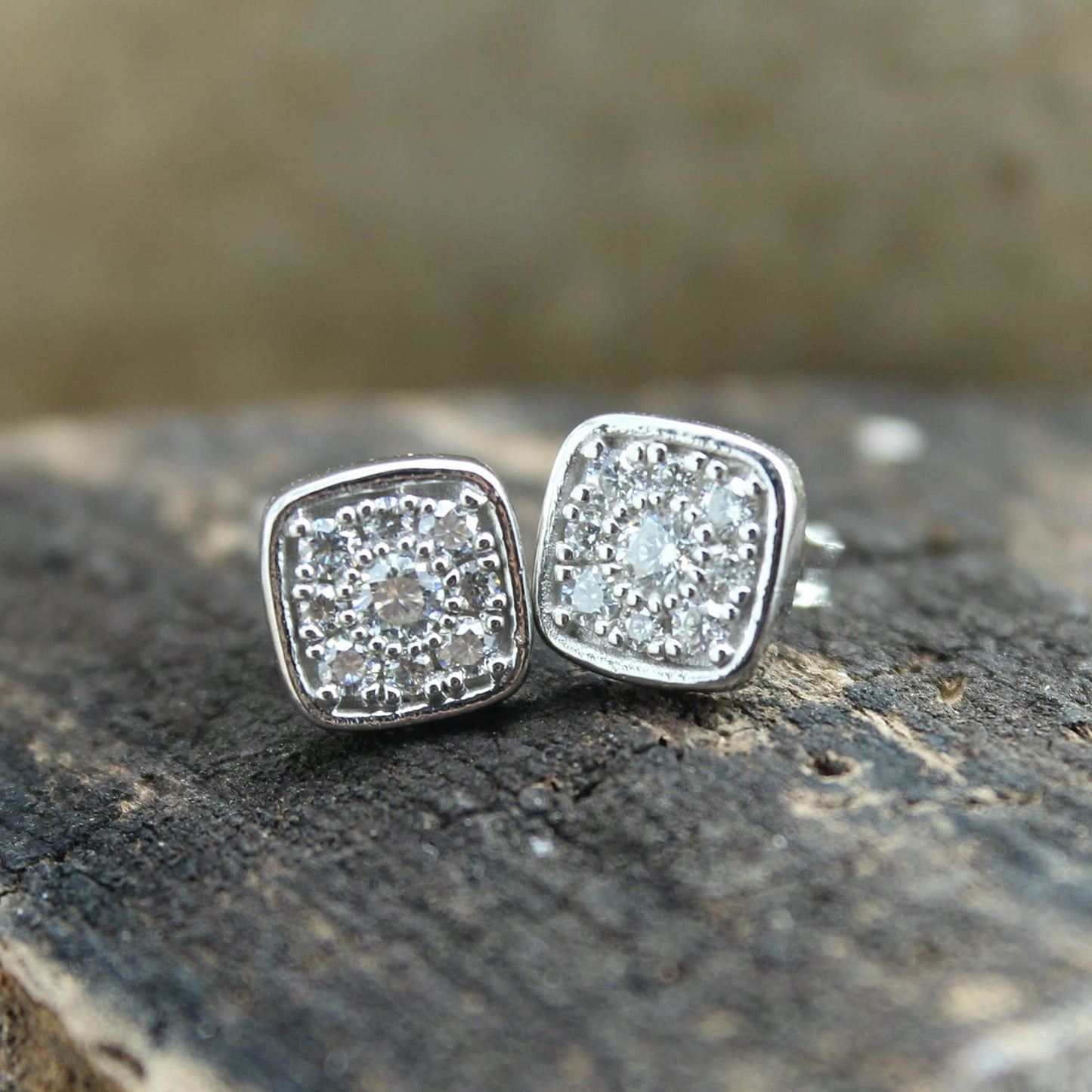 1/3 Carat Round Lab Created Moissanite Diamond Push Back Square Cluster Stud Earrings In 925 Sterling Silver (0.30 Cttw)