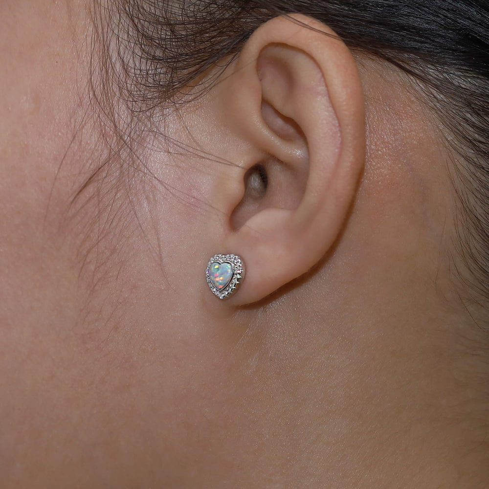 
                      
                        Heart Simulated Opal & Round Shape White Cubic Zirconia Halo Heart Stud Earrings In 925 Sterling Silver
                      
                    