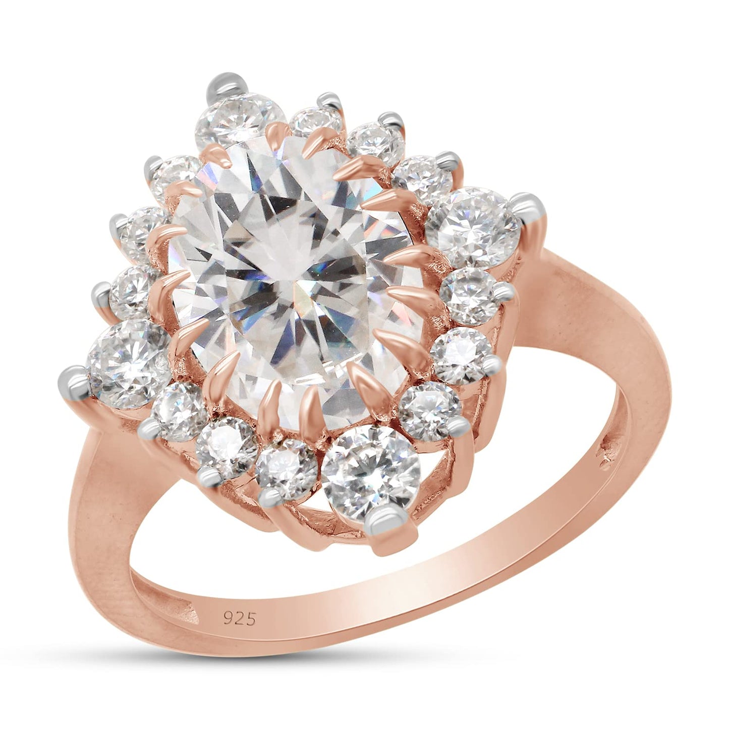3.10 Carat Center 8X10MM Oval & Round Cut Lab Created Moissanite Diamond Floral Engagement Ring in 925 Sterling Silver