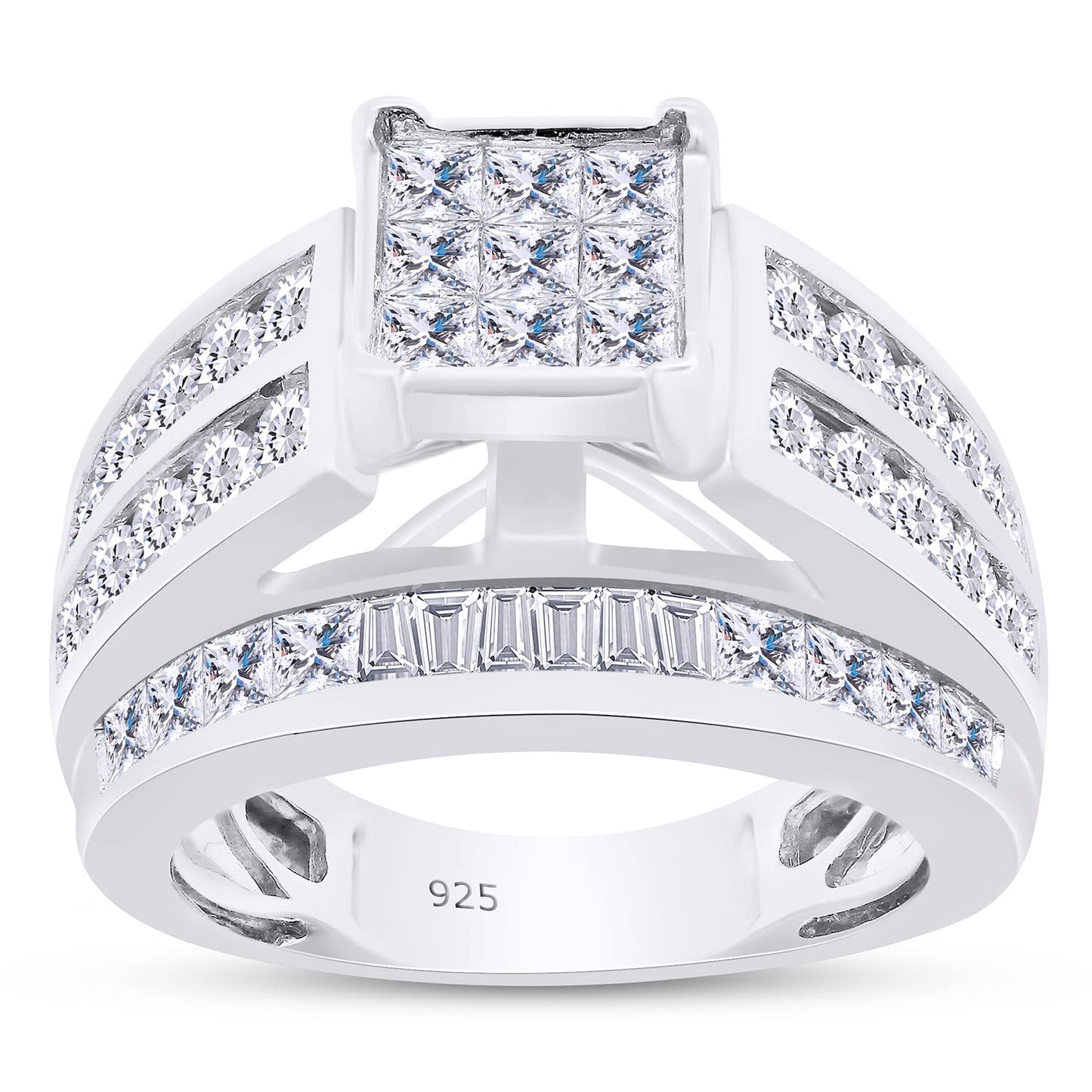 2.50 Carat Multi Cut Lab Created Moissanite Diamond Square Head Cluster Wedding Engagement Bridal Ring in 925 Sterling Silver