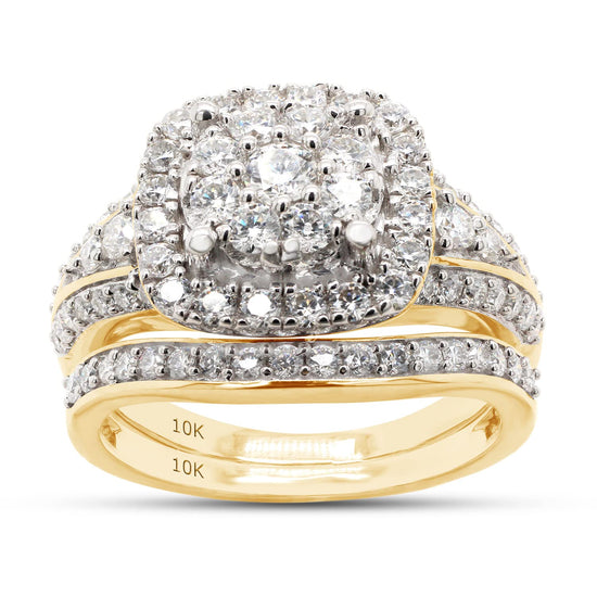 1.25 Carat Round Cut Lab Created Moissanite Diamond Double Halo Bridal Set Wedding Ring In 10K Or 14K Solid Gold