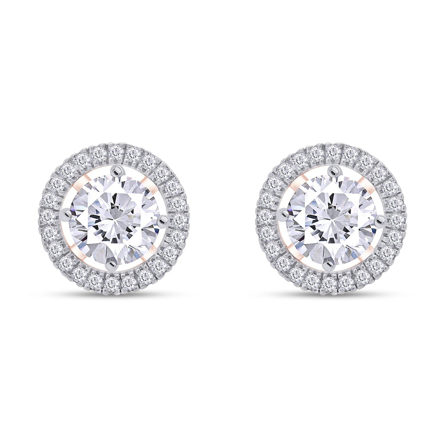 2 Carat Center Stone 6.5MM Round Cut Lab Created Moissanite Diamond Push Back Stud Earrings In 925 Sterling Silver (2 Cttw)