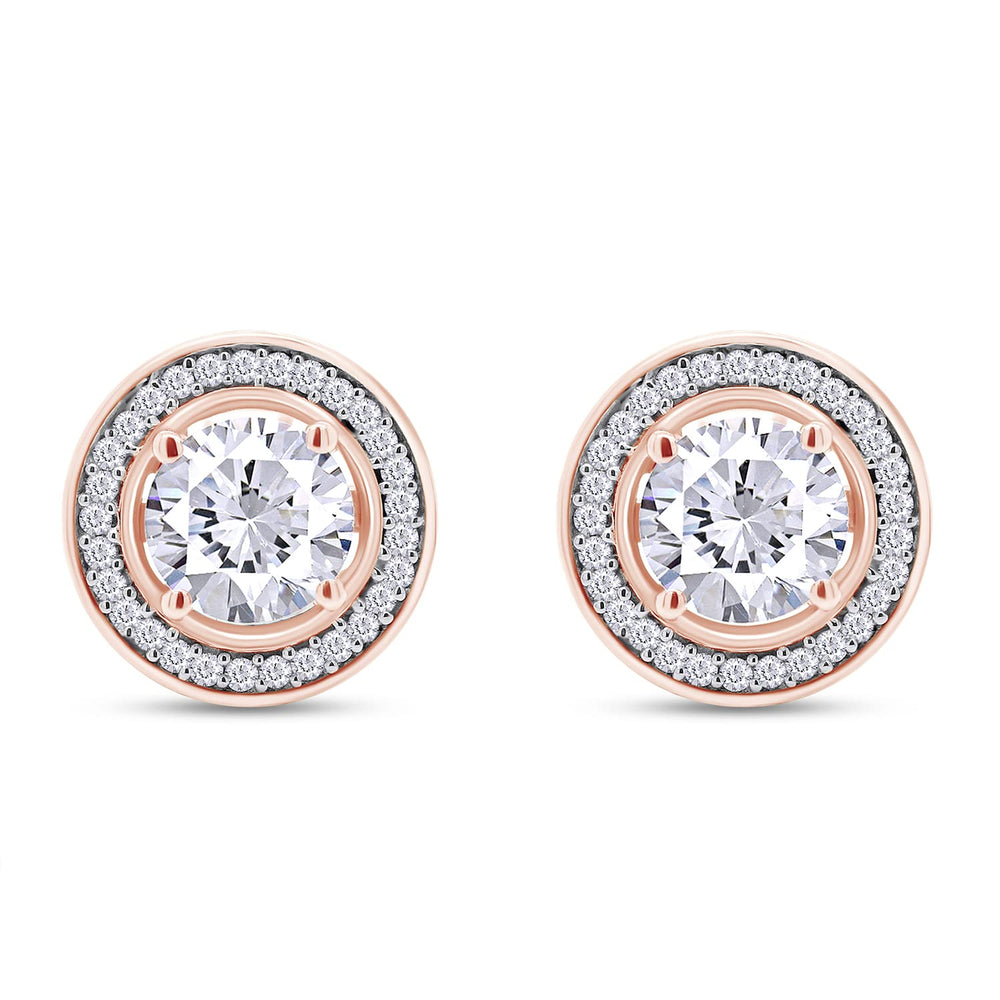 
                      
                        1 Carat Lab Created Moissanite Diamond Push Back Halo Stud Earrings In 925 Sterling Silver (VVS1 Clarity, 1 Cttw)
                      
                    