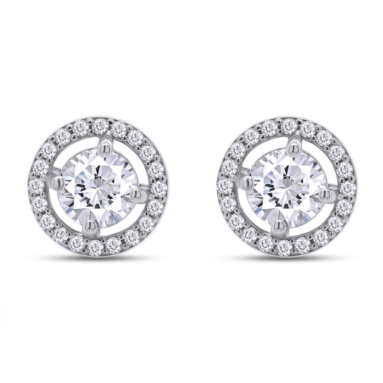 1.20 Carat Round Cut Lab Created Moissanite Diamond Push Back Halo Stud Earrings In 925 Sterling Silver (1.20 Cttw)