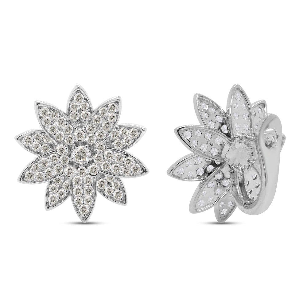 
                      
                        3.25 Carat 3.5MM Center Round Cut Lab Created Moissanite Diamond Floral Cluster Flower Stud Earrings For Women In 14K Solid Gold
                      
                    