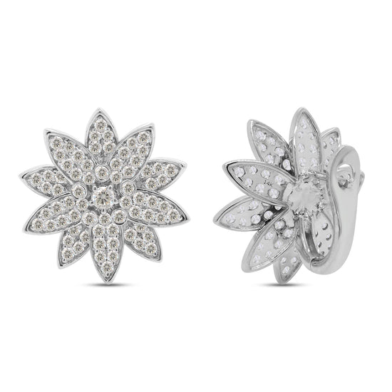 3.25 Carat 3.5MM Center Round Cut Lab Created Moissanite Diamond Floral Cluster Flower Stud Earrings For Women In 14K Solid Gold