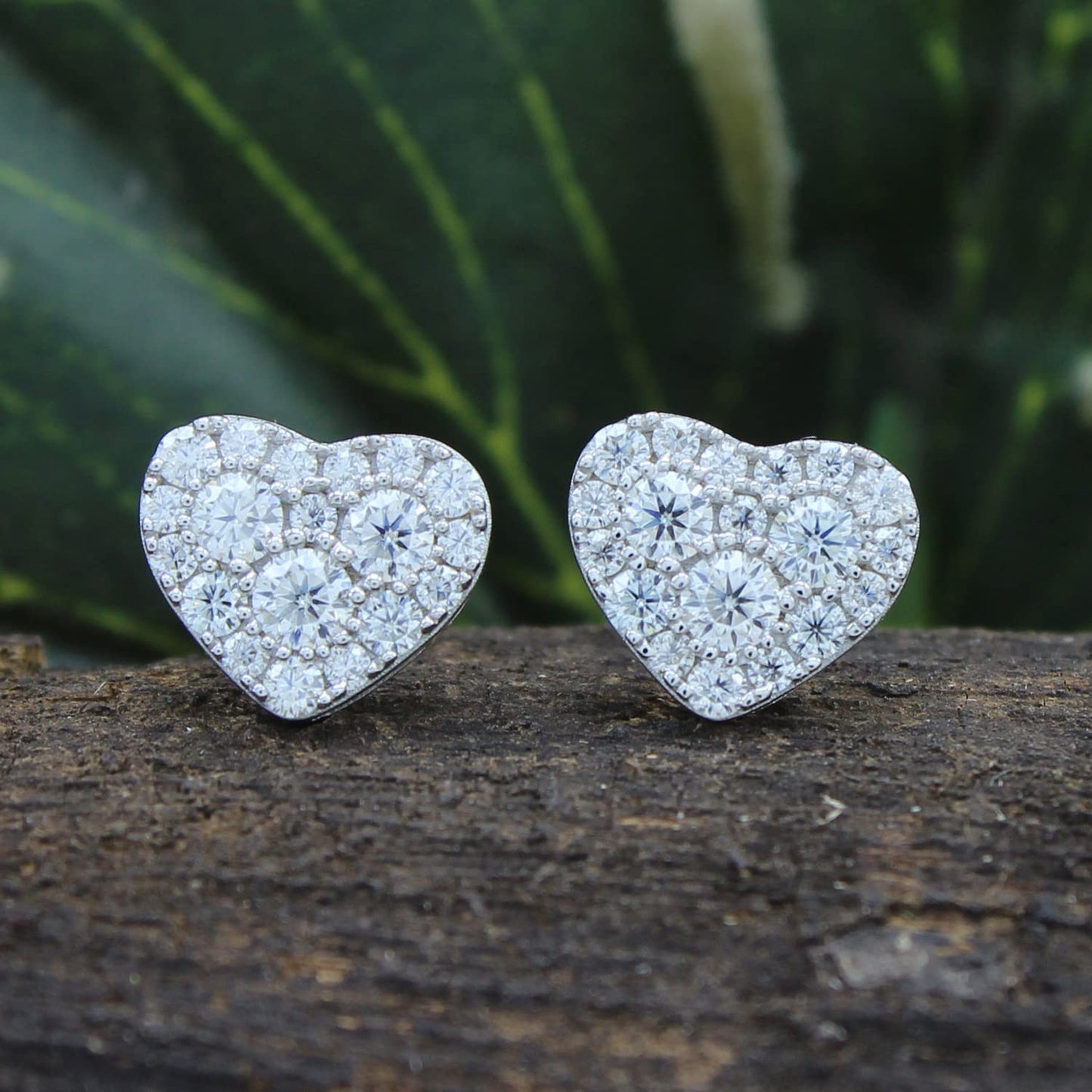 1 Carat Round Lab Created Moissanite Diamond Push Back Heart Shaped Cluster Stud Earrings In 925 Sterling Silver (VVS1 Clarity, 1 Cttw)