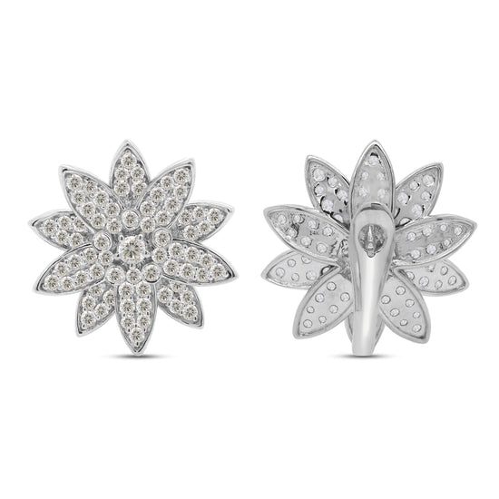 3.25 Carat 3.5MM Center Round Cut Lab Created Moissanite Diamond Floral Cluster Flower Stud Earrings For Women In 14K Solid Gold