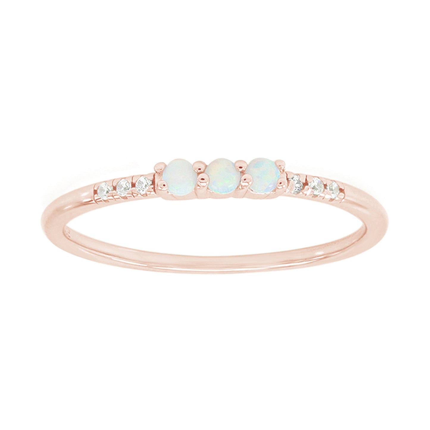 Dainty Stackable Opal Promise Ring Band in 14K Gold Over Sterling Silver Valentine's Day Jewelry Gift For Her