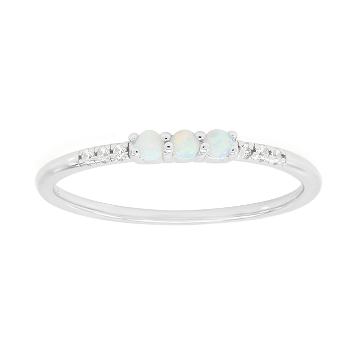 Dainty Stackable Opal Promise Ring Band in 14K Gold Over Sterling Silver Valentine's Day Jewelry Gift For Her