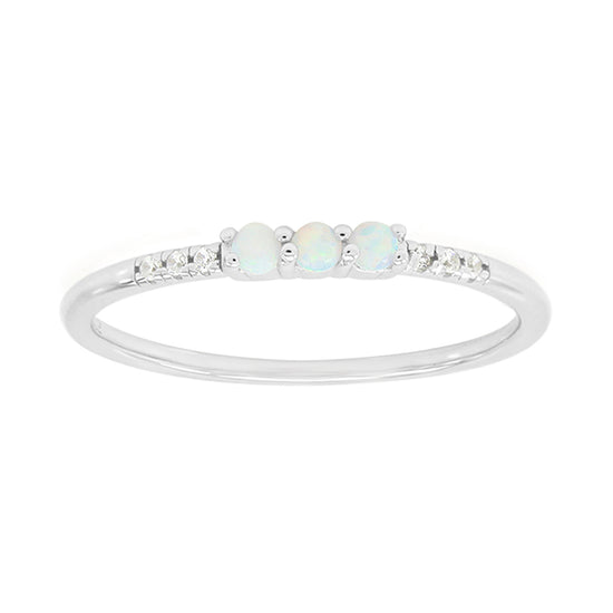 Dainty Stackable Opal Promise Ring Band in 14K Gold Over Sterling Silver Valentine's Day Jewelry Gift For Her