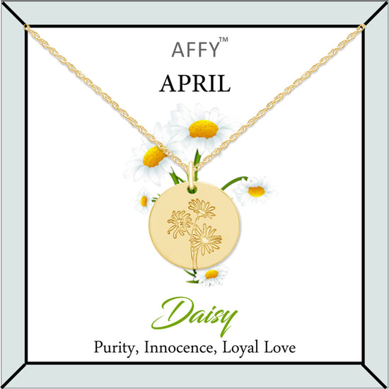 Birth Flower Necklace Gold Plated Engraved Custom Floral Pendant Necklaces Dainty Birth Month Flower Disc Charm Hand Stamped Flower Disc Necklace Birthday Bridesmaid Gift For Her
