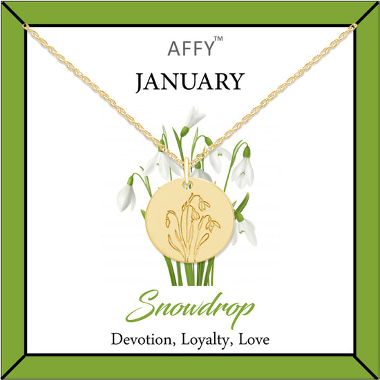 Birth Flower Necklace Engraved Custom Floral Pendant Necklaces In 14k Gold Plated Brass
