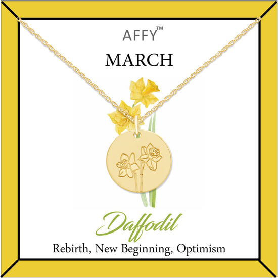 Birth Flower Necklace Engraved Custom Floral Pendant Necklaces In 14k Gold Plated Brass