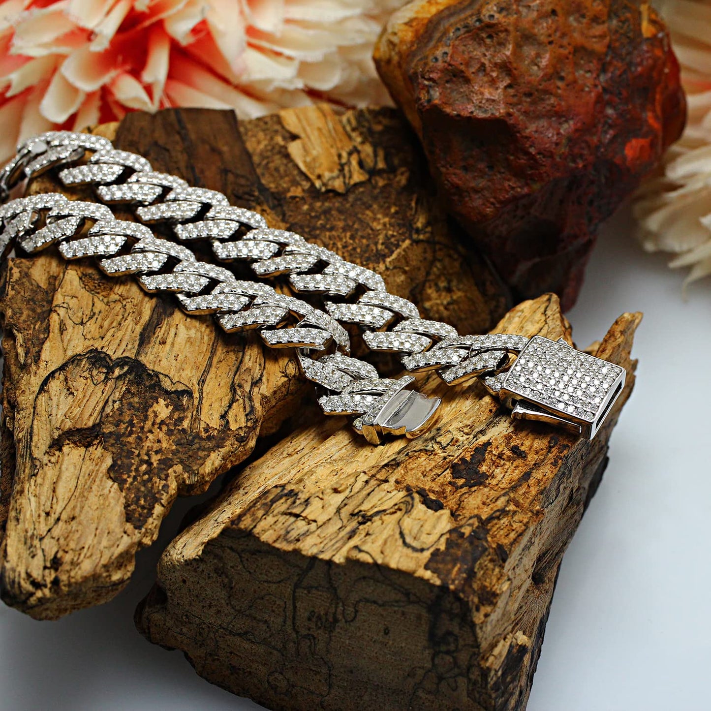 Load image into Gallery viewer, 15.25 to 28.25 Carat Lab Created Moissanite Diamond 12MM Width Cuban Link Chain Necklace In 925 Sterling Silver 16&amp;quot; to 30&amp;quot; Length
