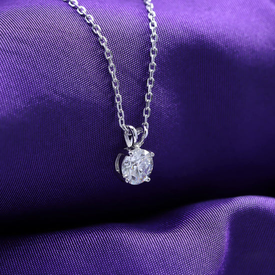 3.5MM to 6MM Round Cut Lab Created Moissanite Diamond Solitaire Pendant Necklace In 925 Sterling Silver (0.16 to 0.75 Cttw)
