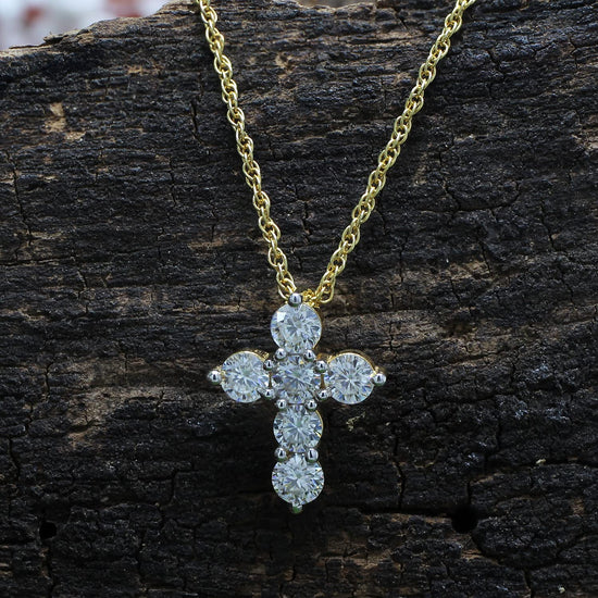 1/2 Carat Round Cut Lab Created Moissanite Diamond Cross Pendant Necklace In 925 Sterling Silver & 10K Or 14K Solid Gold