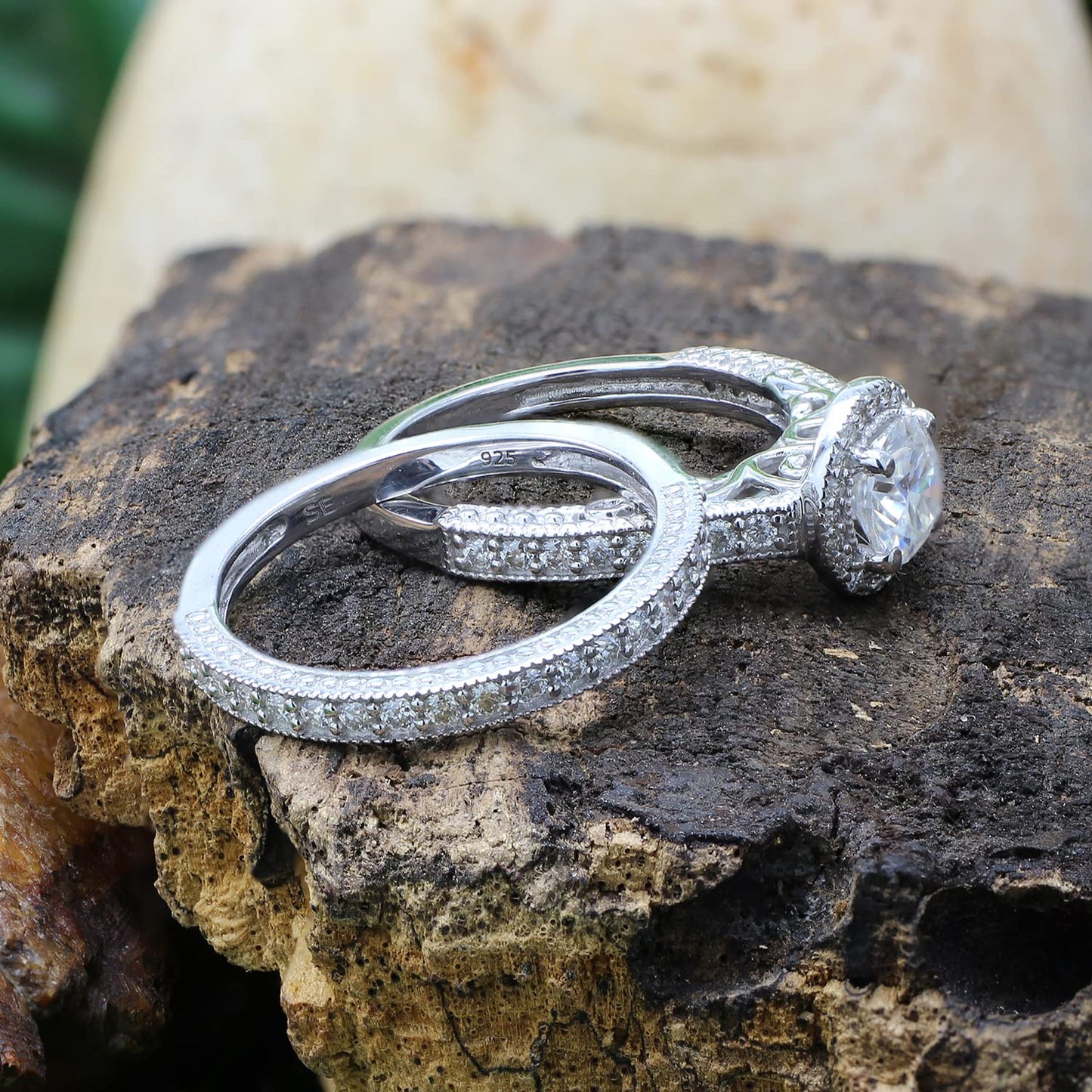 1.25 Carat Round Cut Lab Created Moissanite Diamond Halo Bridal Set Engagement Ring For Women In 925 Sterling Silver