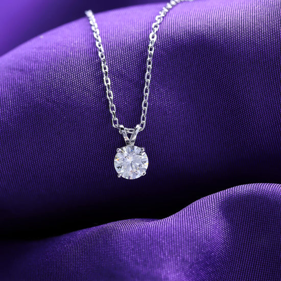 3.5MM to 6MM Round Cut Lab Created Moissanite Diamond Solitaire Pendant Necklace In 925 Sterling Silver (0.16 to 0.75 Cttw)