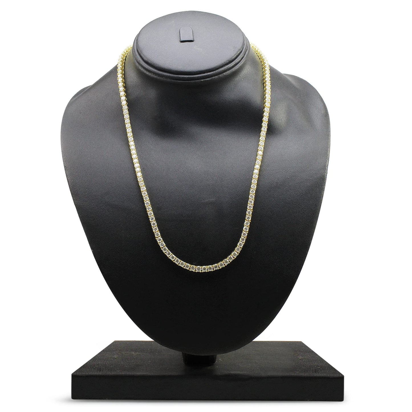 13.70 Carat 3MM Round Lab Created Moissanite Diamond 18" Long Tennis Chain Necklace In 14K Yellow Gold Over Sterling Silver For Women