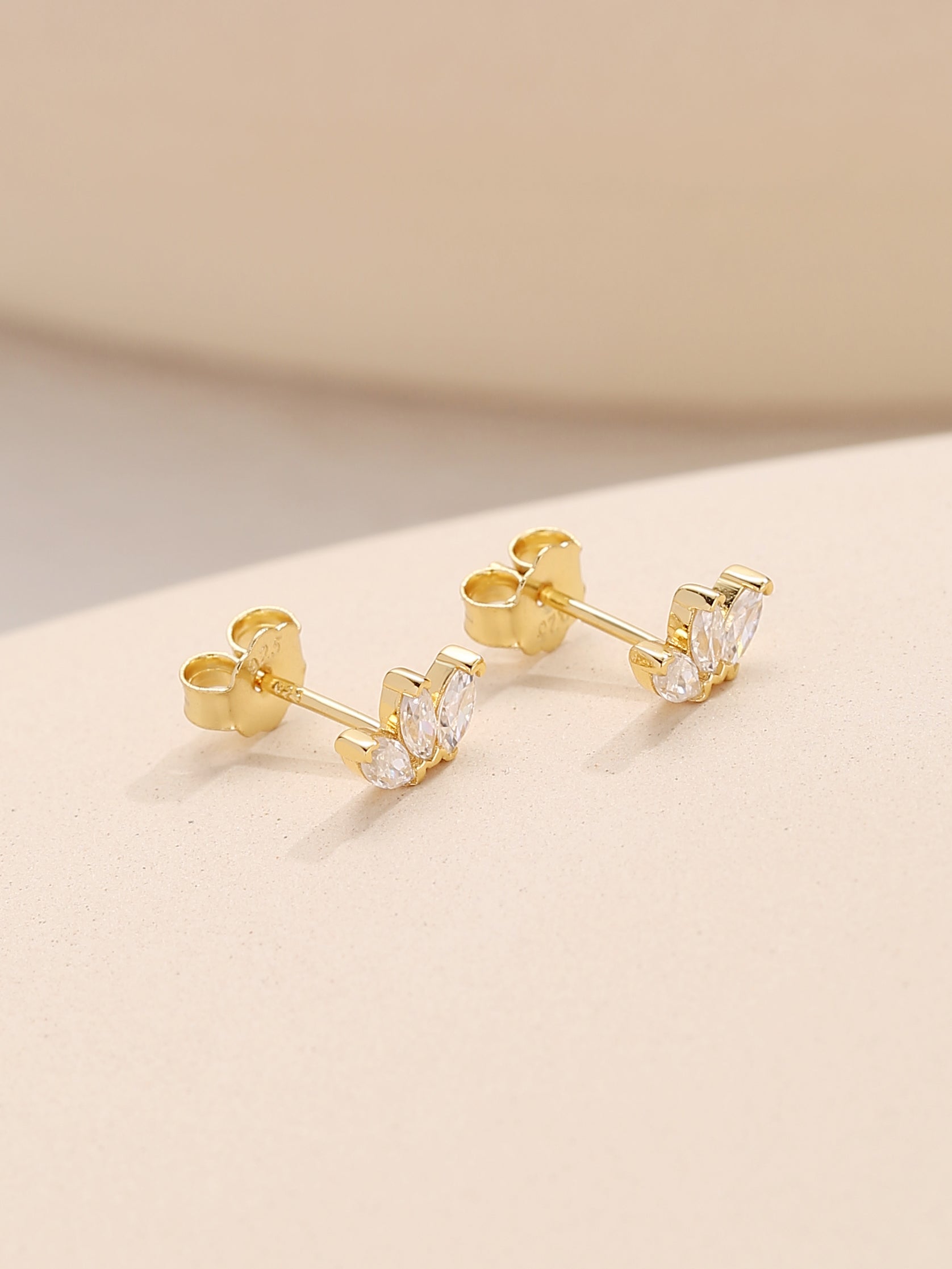 Trio Stone Stud Earrings