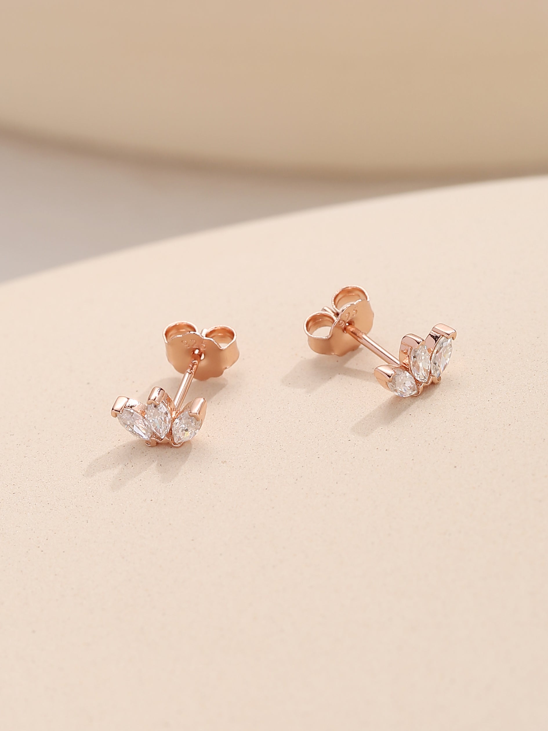 Trio Stone Stud Earrings