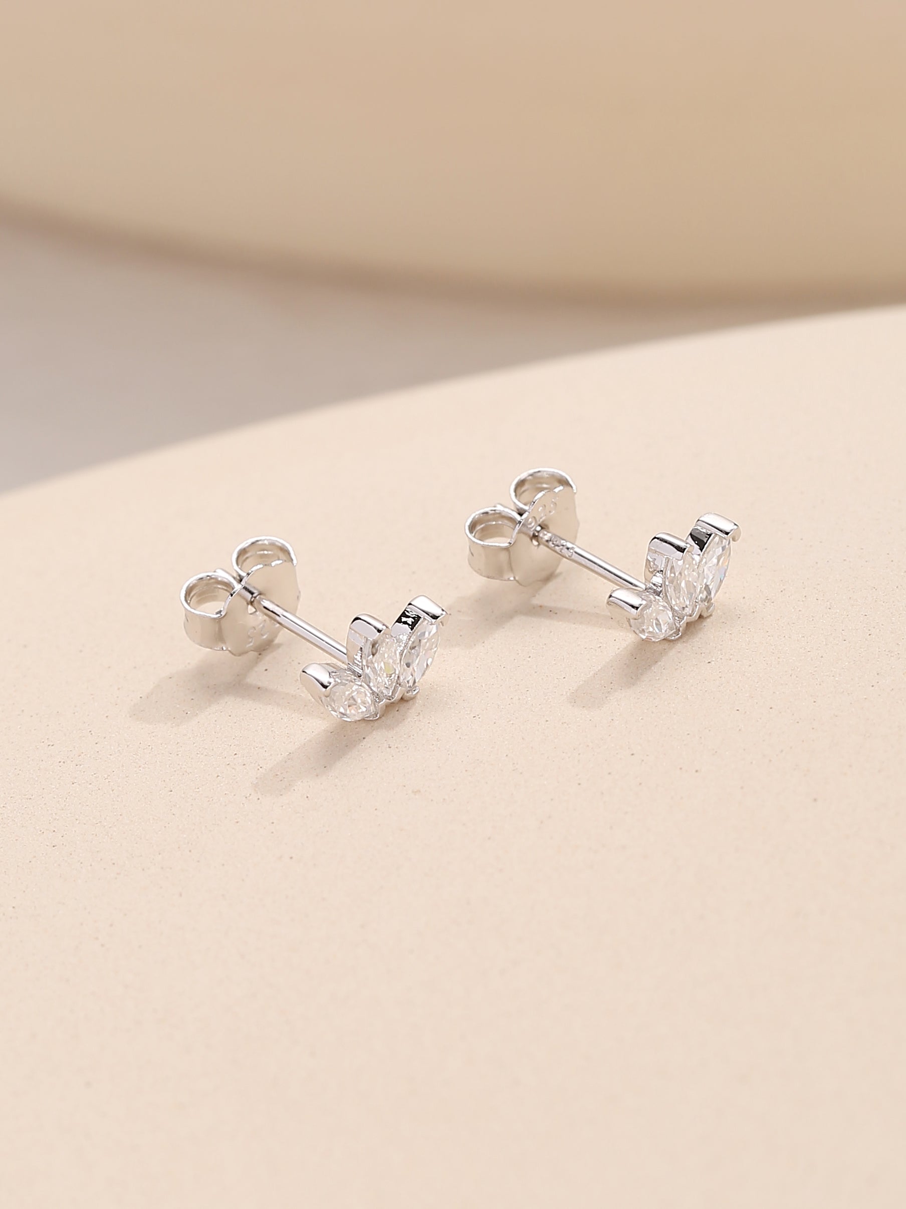 Trio Stone Stud Earrings