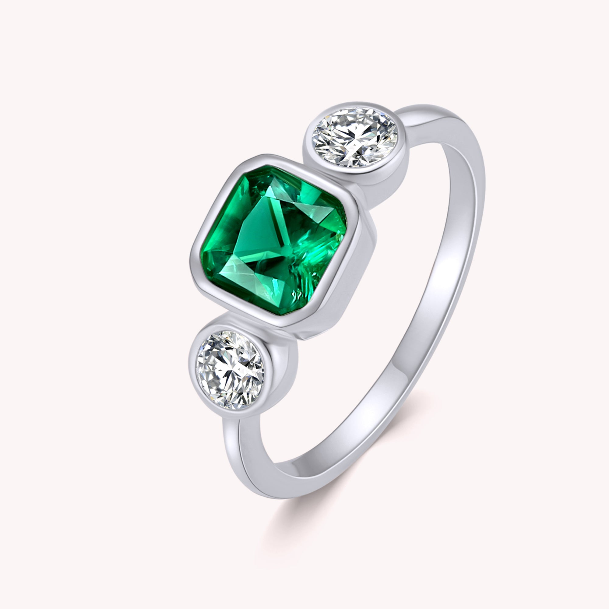 Ben Three Stone Emerald Engagement Ring