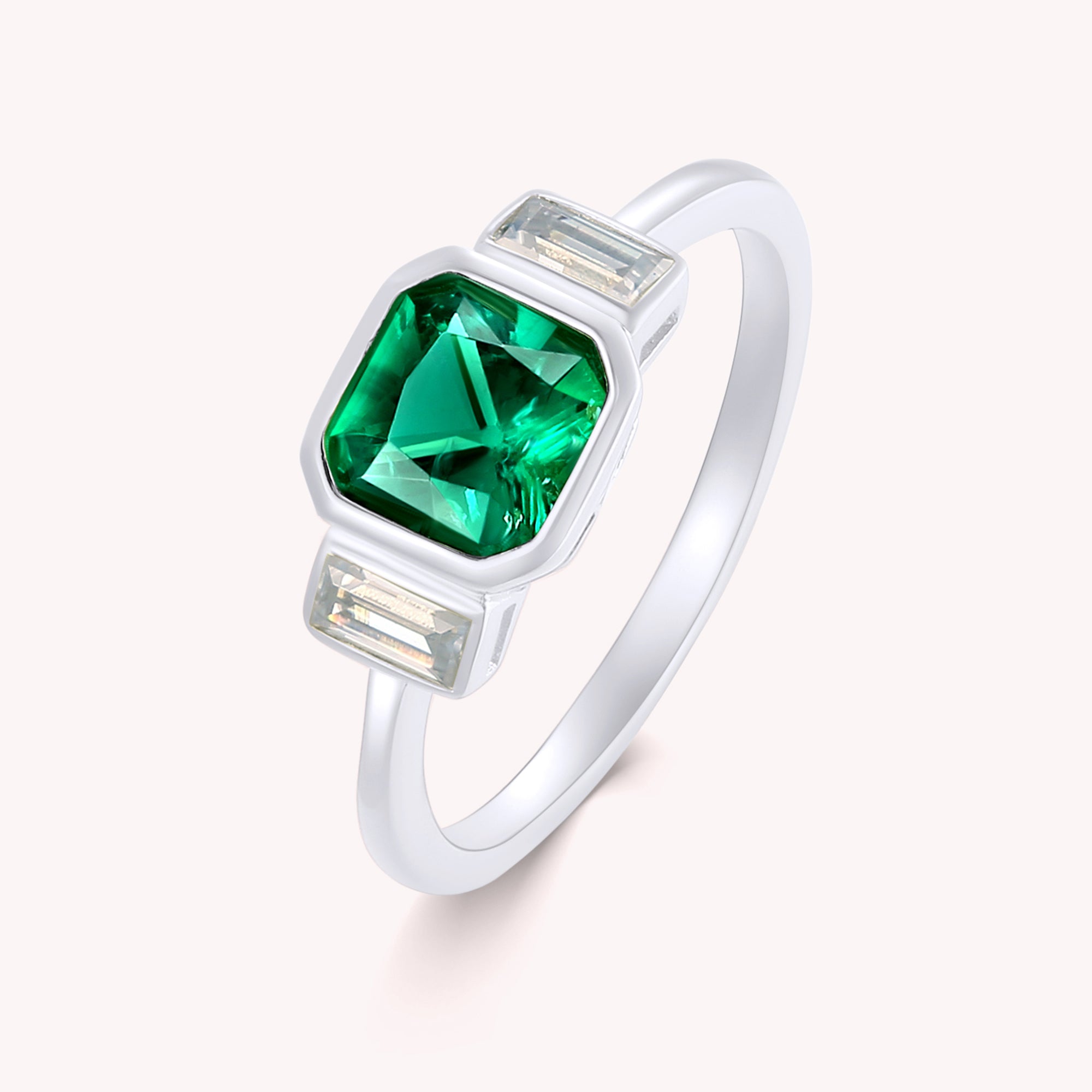 Rex Three Stone Emerald Engagement Ring