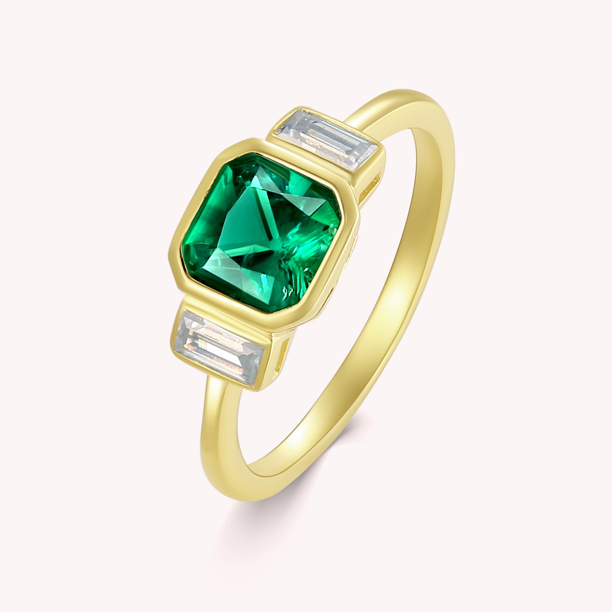 Rex Three Stone Emerald Engagement Ring