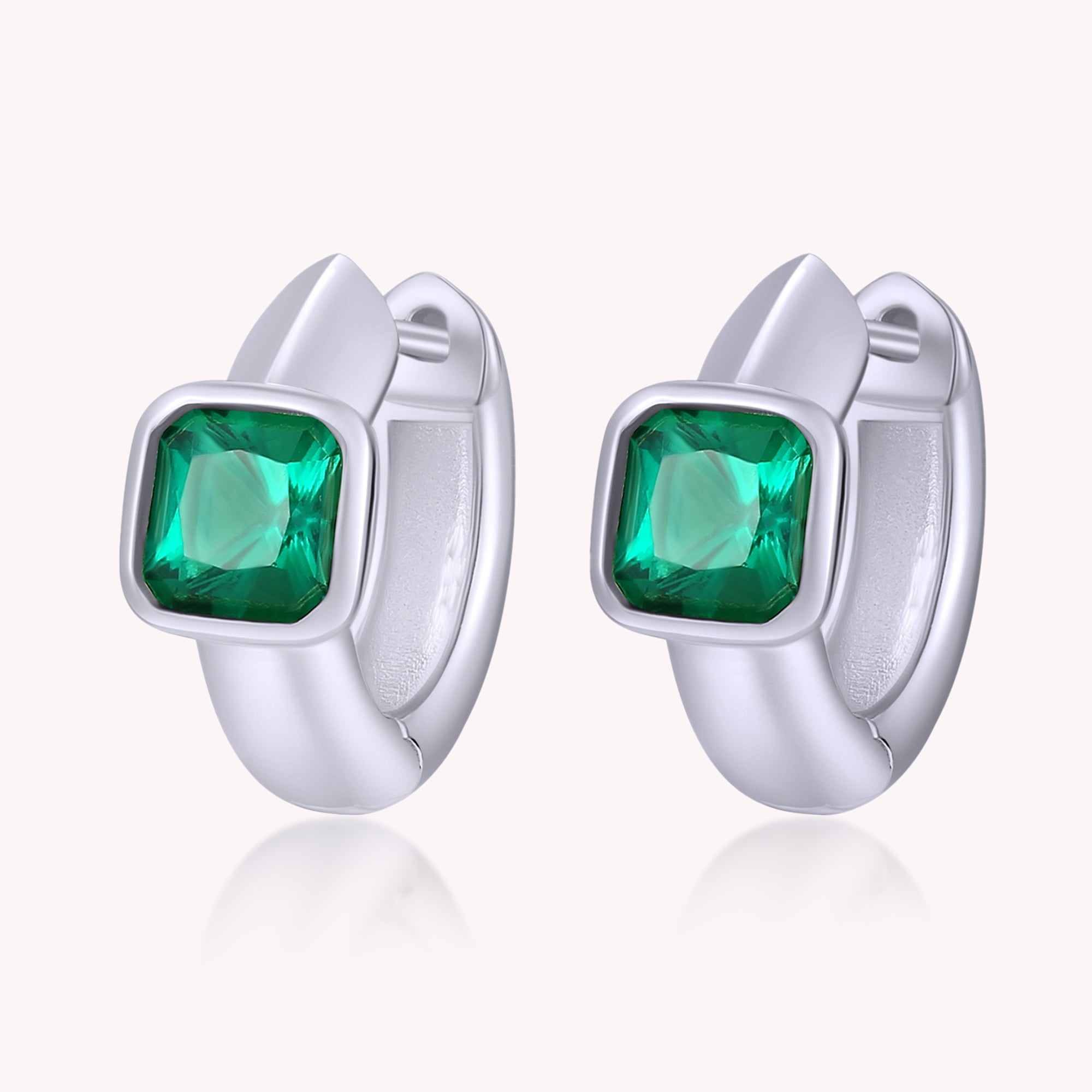 Teo Emerald Hoop Huggie Solitaire Earrings