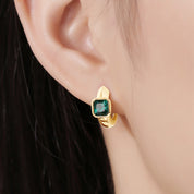 Teo Emerald Hoop Huggie Solitaire Earrings