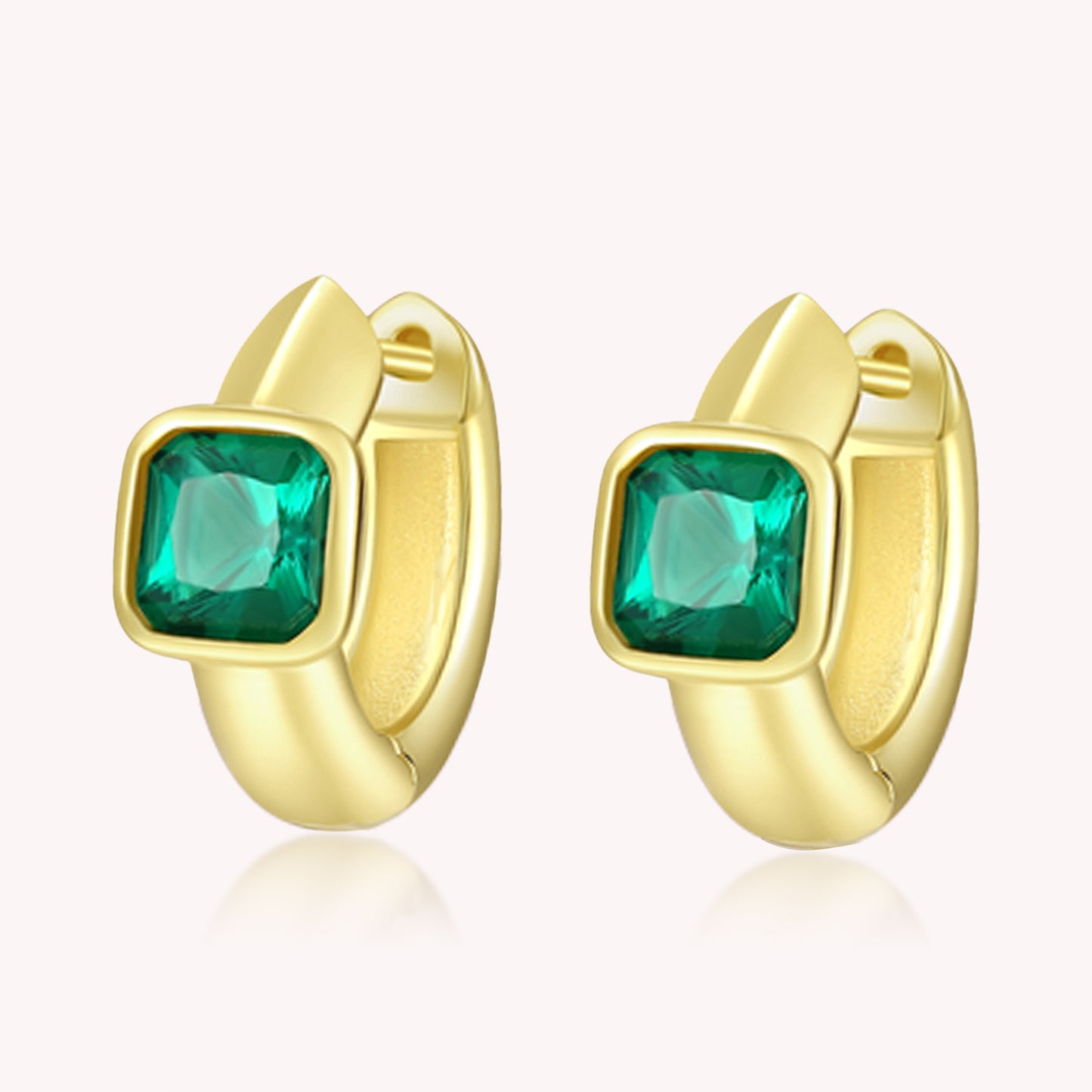 Teo Emerald Hoop Huggie Solitaire Earrings