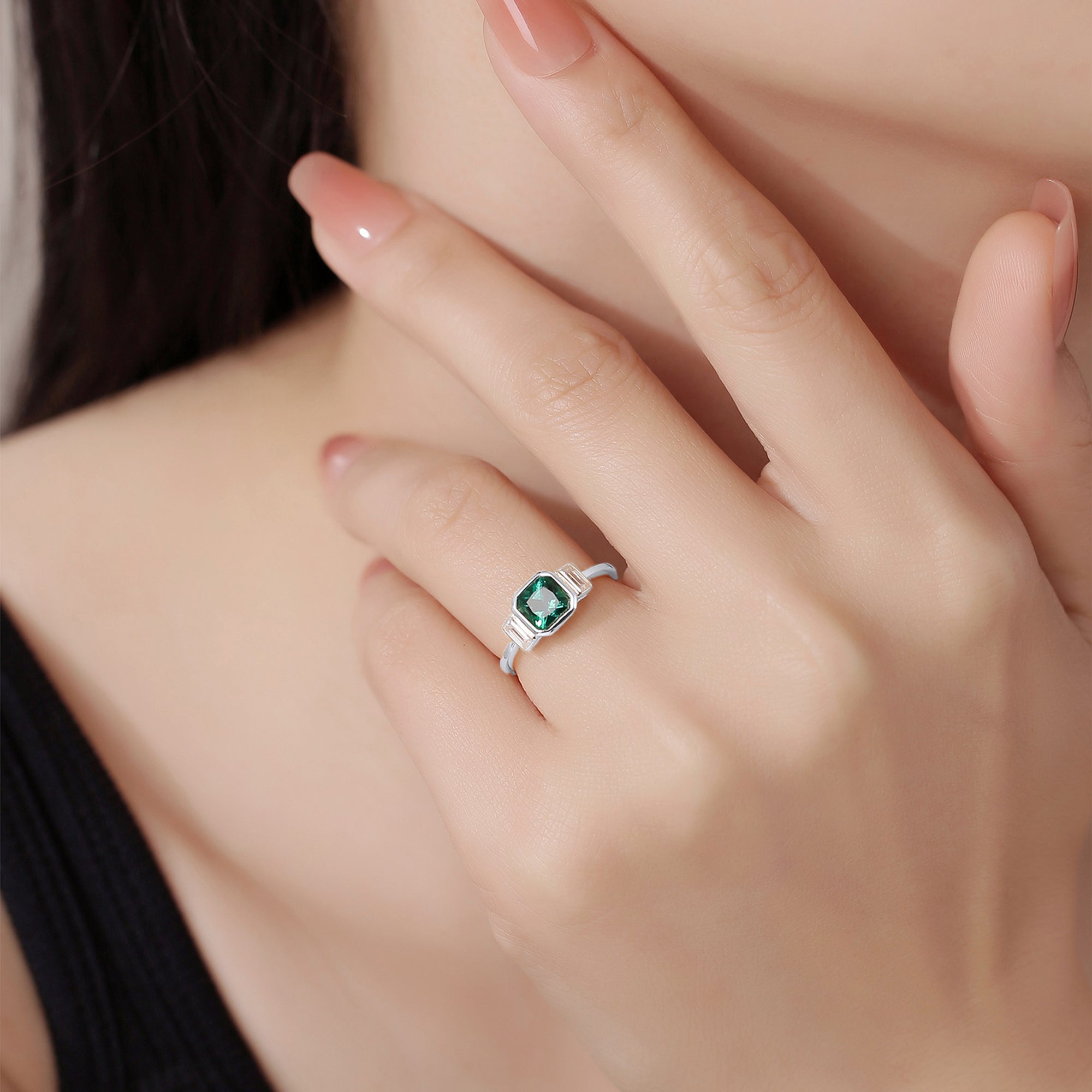 Rex Three Stone Emerald Engagement Ring